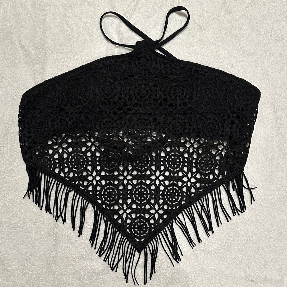Freshwater Women’s Crocheted Bikini Top with Fringe Detail Size XL